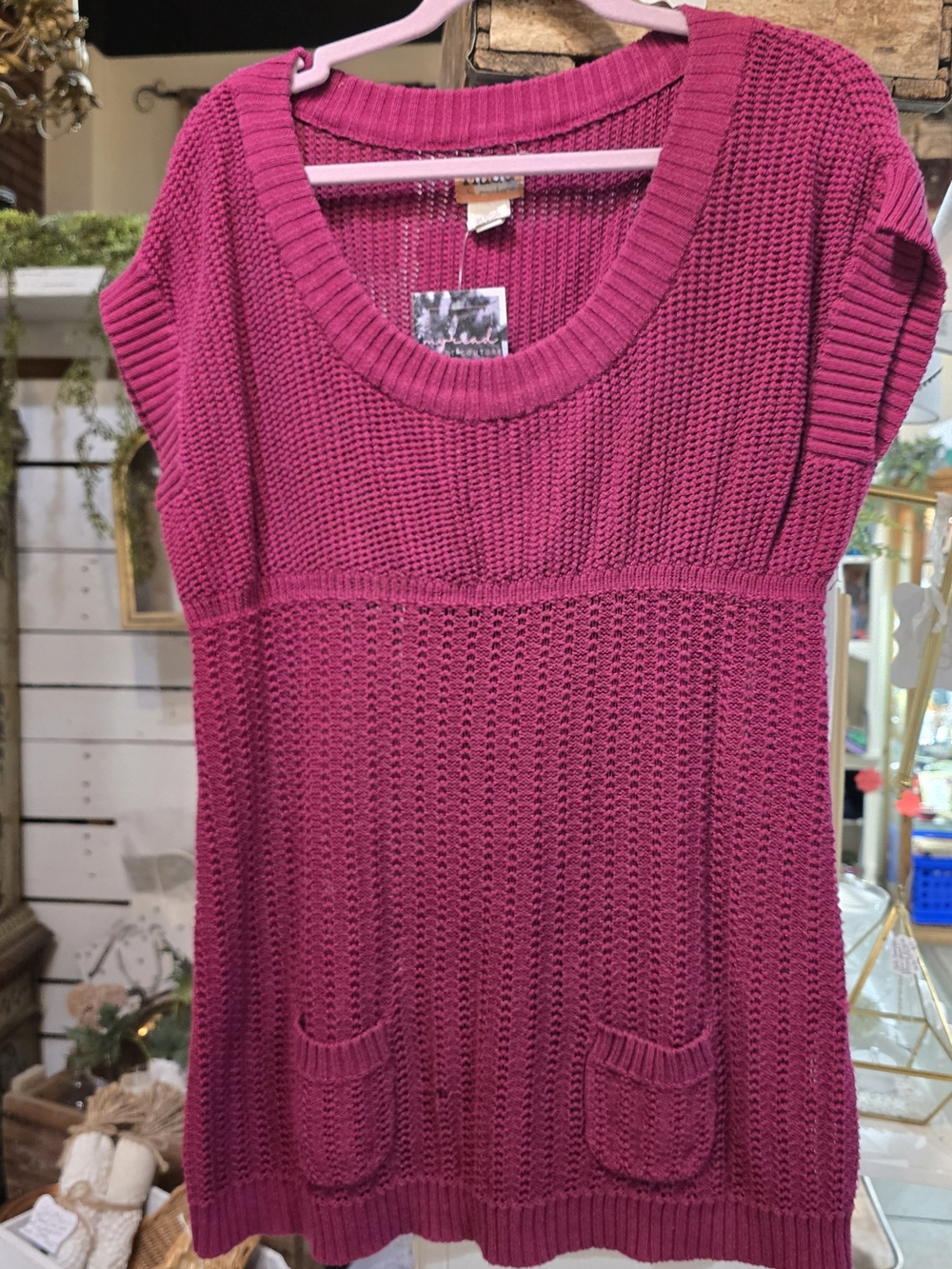 Mudd Fuchsia Open-Knit Short-Sleeve Sweater